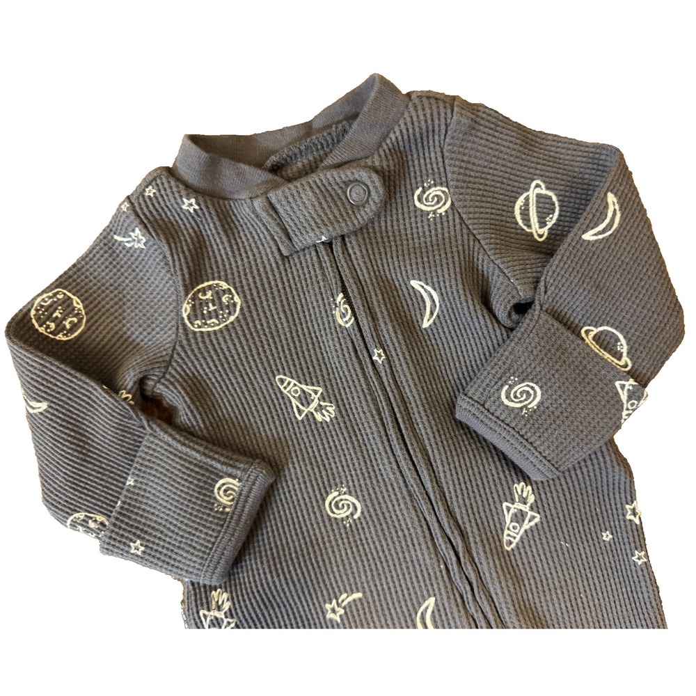 Carters Preemie Baby Boy Sleeper Zippie Outfit Gray Waffle Weave Space Rocket
